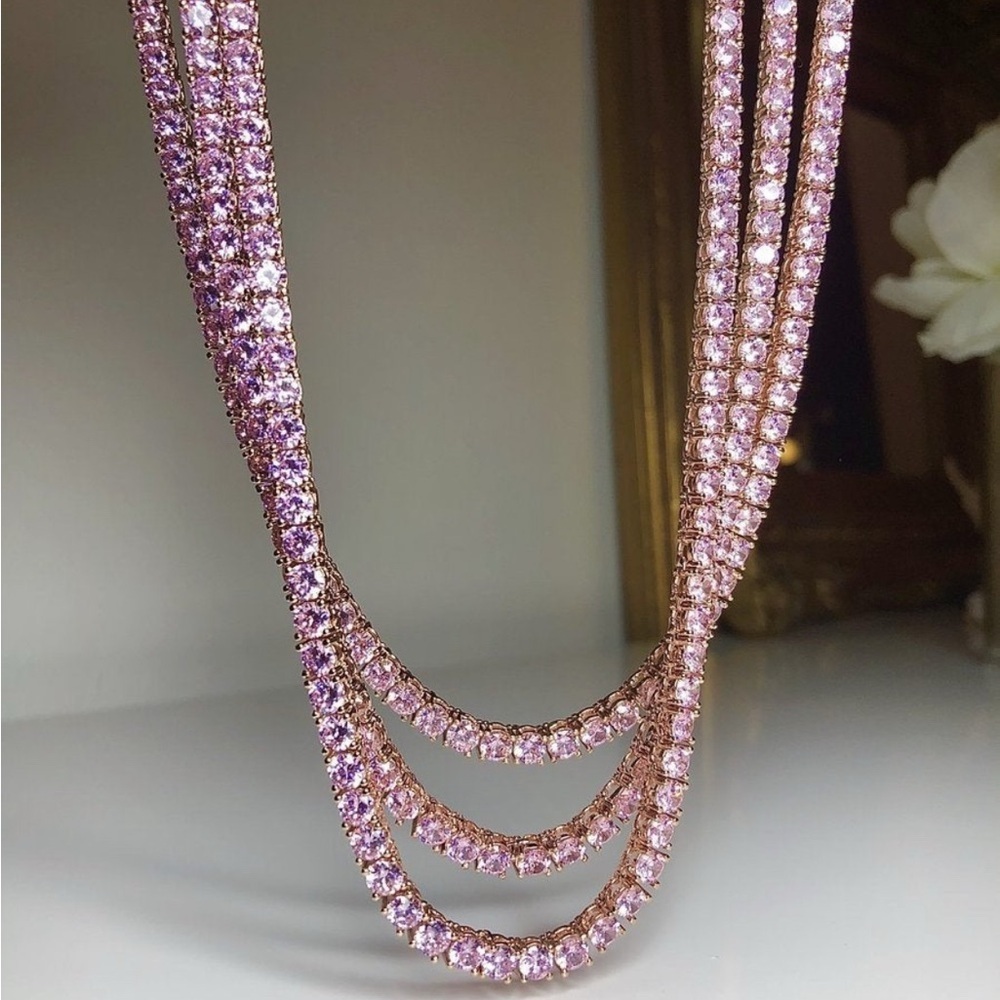 Pink Butterfly tennis Pendant Necklace 18inch - Picture 5 of 5